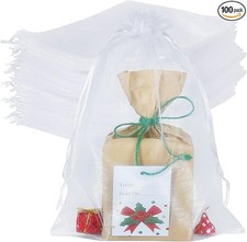 HRX Package 100pcs Large Organza Bags White, 8 x 12 inch Mesh Gift Drawstring...