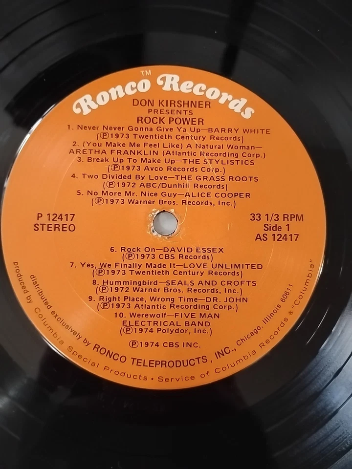 Don Kirshner Presents: Rock Power 1974 LP Ronco Records P 12417 20 Rock Hits - Image 3 of 4