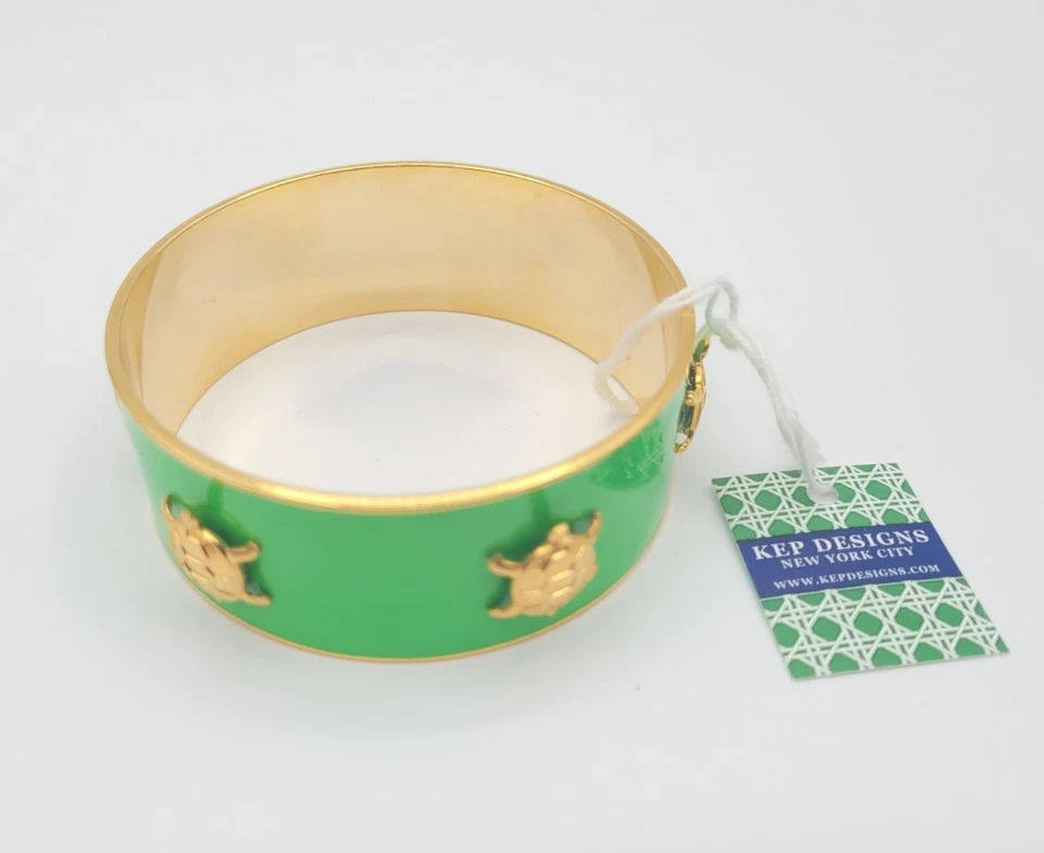 KEP Designs Green Enamel and Gold Plated Turtle Bangle Bracelet NWT - Image 2 of 4