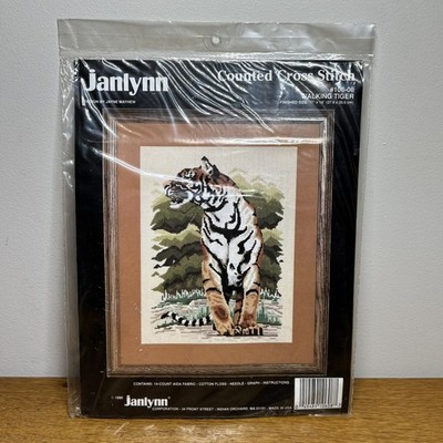 Vintage Tiger Kreuzstich Nadelspitze Wandteppich NEU Janlynn Walking Tiger 