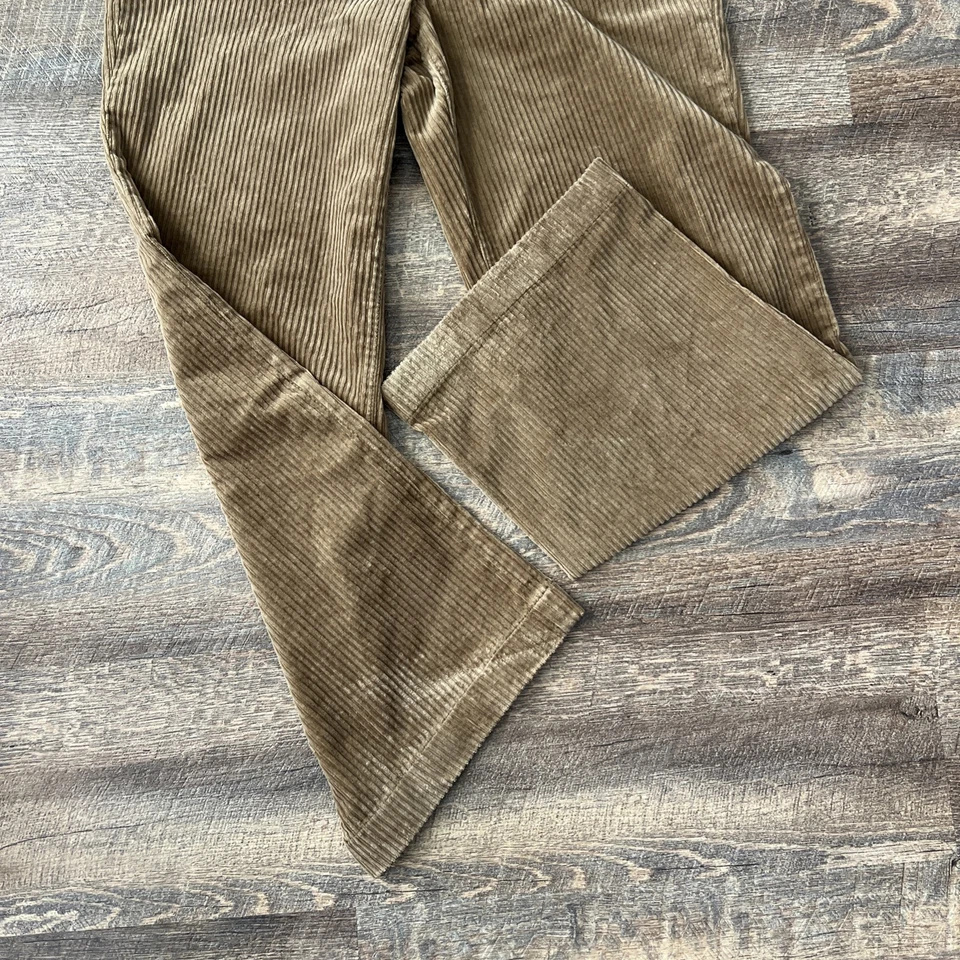 Pantalones de pana Lands End tiro alto pierna ancha para mujer 16 marrón elástico de ballena Foto 3 de 4