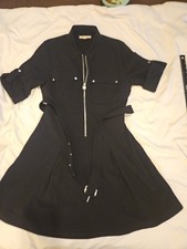 Michael Kors Women's Size XL Belted Zipper Short Sleeve Midi Dress Black