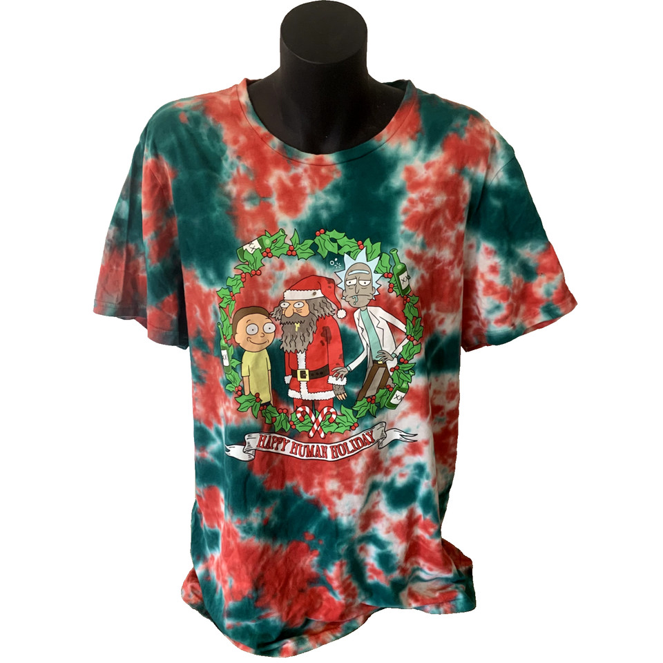 Rick and Morty Women's L Christmas Short Sleeve Tie Dye T-Shirt Green Red
