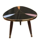 50s 60s Flower Stool Table Glass Top Black/Gold/Pastel Vintage Mid Century