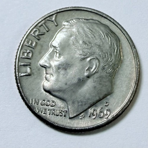 1969 D Roosevelt Dime 10c Coin AU About Uncirculated Condition #5936