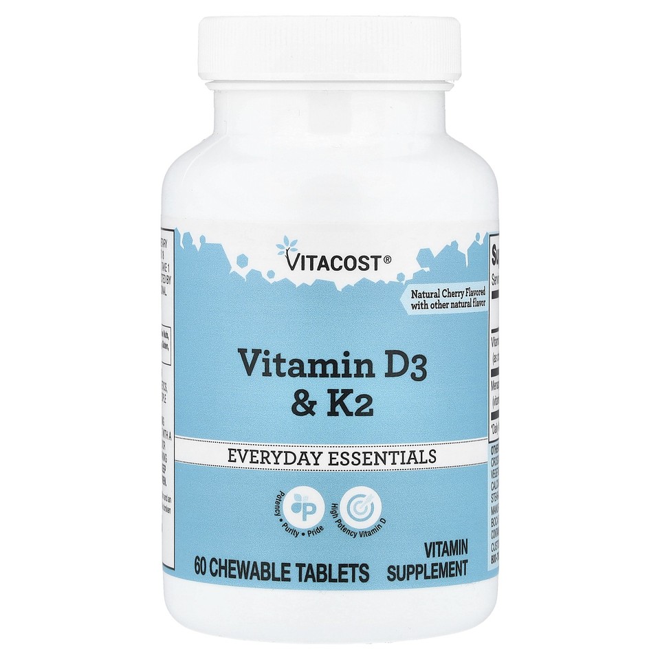 Everyday Essentials, Vitamin D3 & K2, Natural Cherry, 60  Chewable Tablets