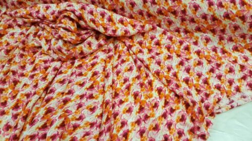 Tela de rayón challis por yarda rosa fucsia naranja flores florales crema gr - Imagen 2 de 10