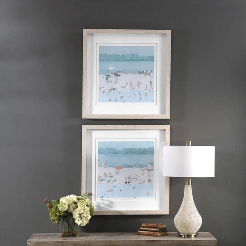 Uttermost Sea Coastal Plastic and Glass Sandbar Framed Print in Blue (Set of 2) - Picture 3 of 6