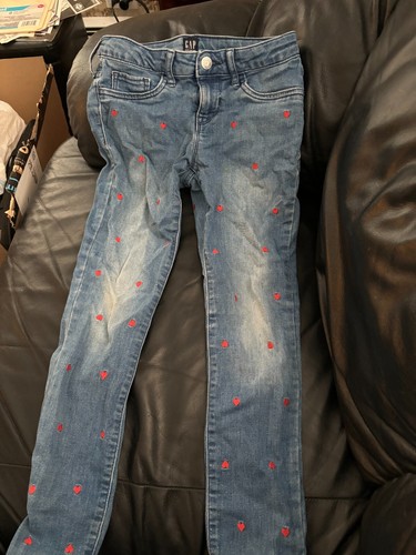 Gap denim jeggings girl size 10 stretch with embroidered hearts - Picture 2 of 2