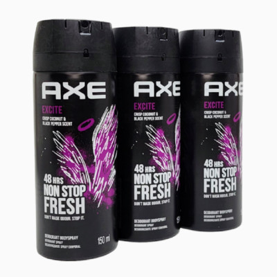 3 Pack Axe EXCITE Deodorant Body Spray 150 ml. Free Shopping