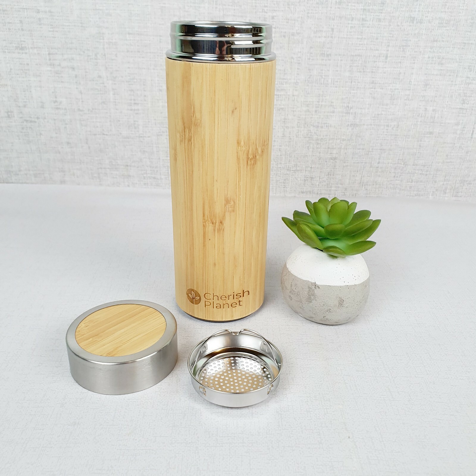 Stylish Bamboo & Steel Portable Mug - Double Walled - 360ml - by Cherish Planet
