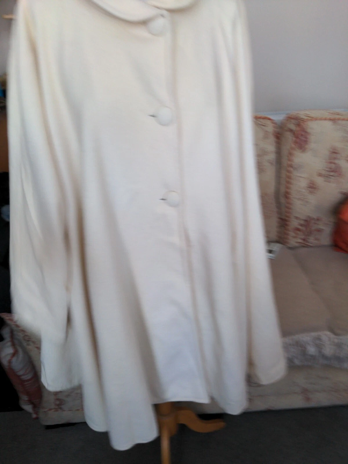 OFF WHITE Splendido Poncho Cappotto Vintage Off White Lana e Cashmere Sway