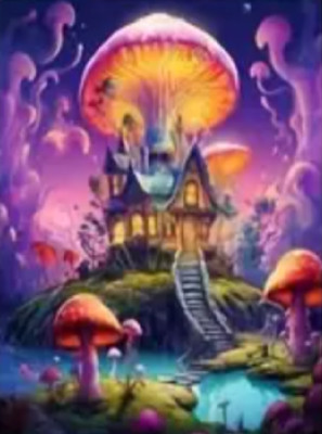 Diamond Painting Set 30x40 Häuslein Pilze Fluss Märchen Fantasie runde Diamant