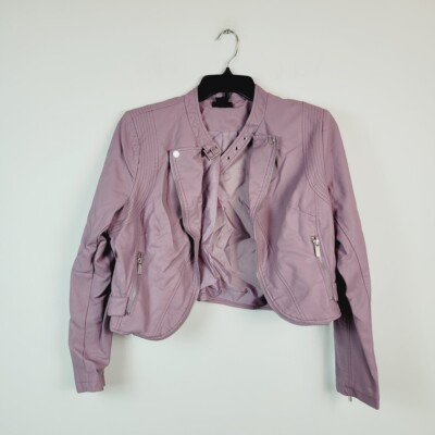 City Chic Womens XS 14 Rosewood Cropped Faux Leather Moto Jacket