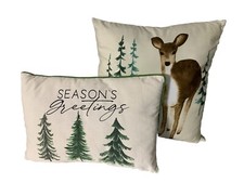 Pair Of Christmas Throw Pillows Deer Family Woodland