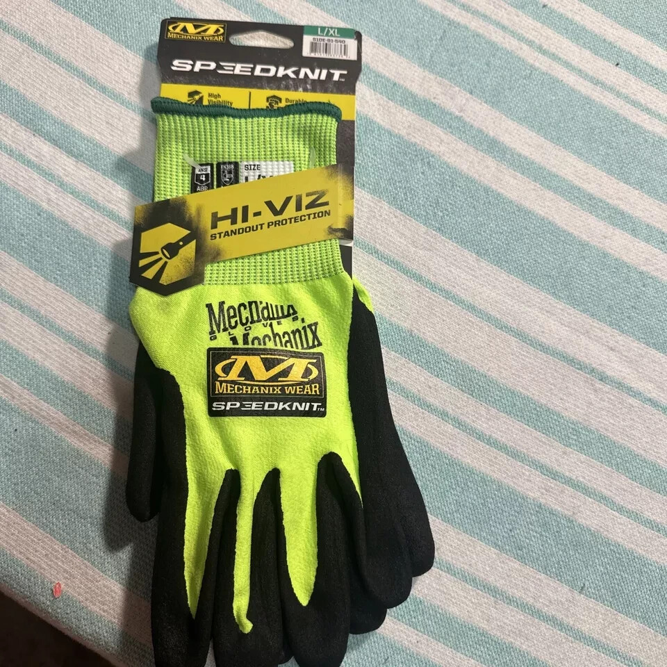 *MECHANIX WEAR Speedknit Hi-viz S1DE-91-540 WORK MEN'S GLOVES, BLk/Yellow L/XL