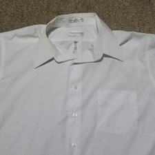 Van Heusen Solid White Poplin Short Sleeve Button Up Shirt Pocket Men's XL 17.5