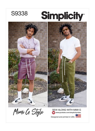 SIMPLICITY 9338 MEN'S PULL-ON TROUSERS OR SHORTS Sewing Pattern Sizes XS & XL