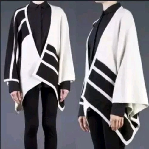 Brochu Walker Alpaca Wool Color Block Open City Cap Poncho Women's Size OS