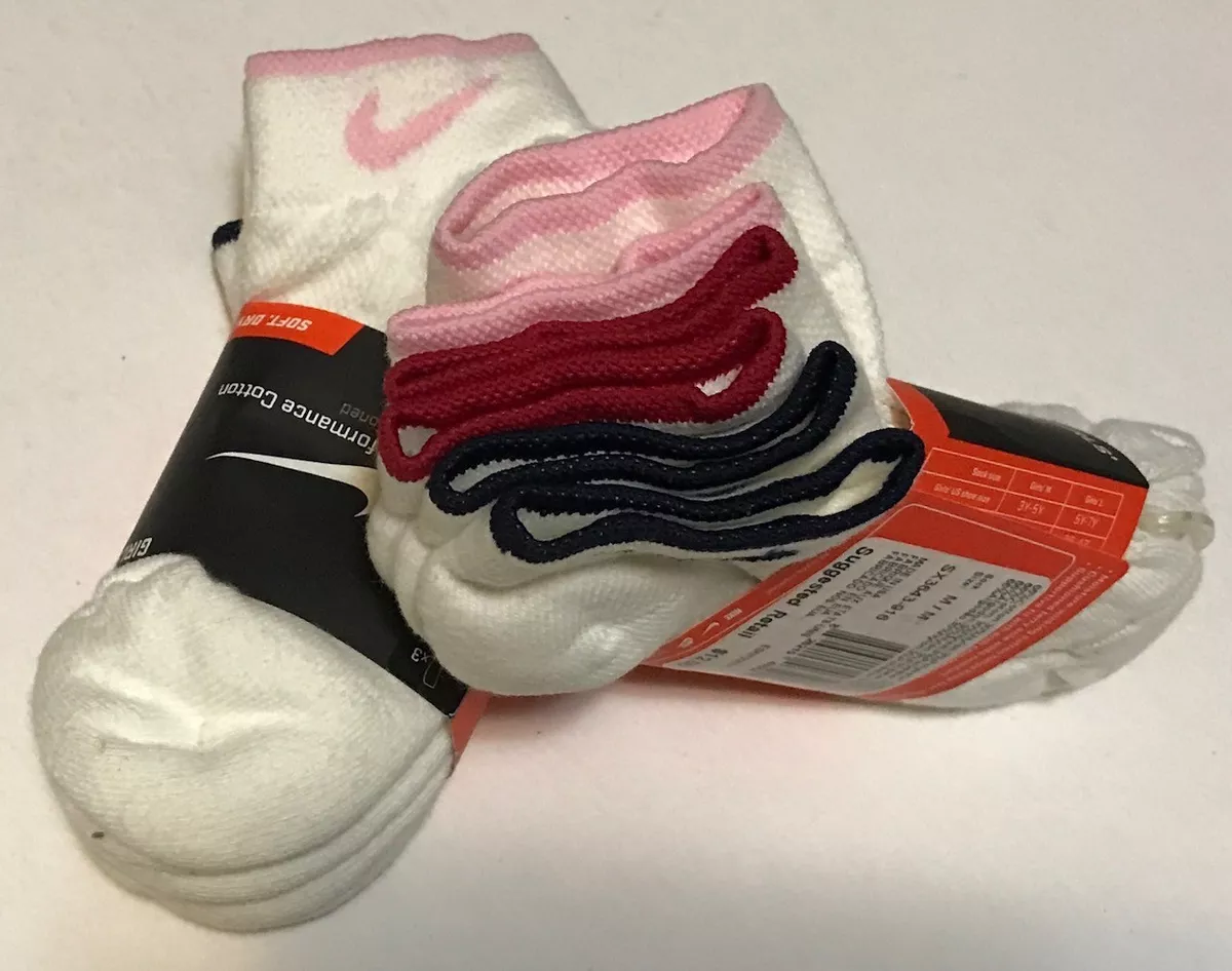 Calcetines Nike SX3643 916 para ni as 3 piezas de corte bajo rendimiento surtido colores 3 5 a os