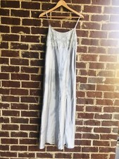 Victorias Secret Long Nightgown M Light Gray High Slit Lace Trim
