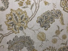 SANDERSON "Palampore" CURTAIN CUSHION BLIND 100% LINEN Fabric Silver Gold 1.4M