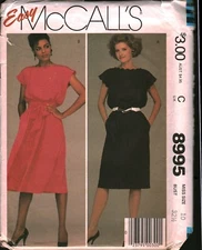 8995 Vintage McCalls SEWING Pattern Misses Dress Tie Belt Easy 1980s UNCUT OOP