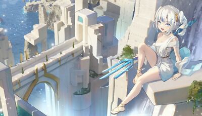 Anime Girls Gawr Gura Hololive Fantasy City Legs  Gaming Mat Desk 10382