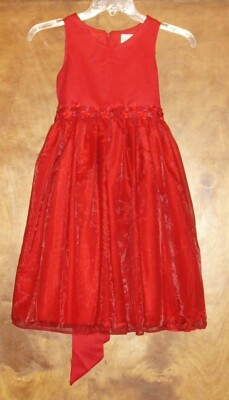 Sugar Plum Girls Sleeveless,1-PC Dress,Size 6X, Red,Layered Skirt, Ribbons,Beads