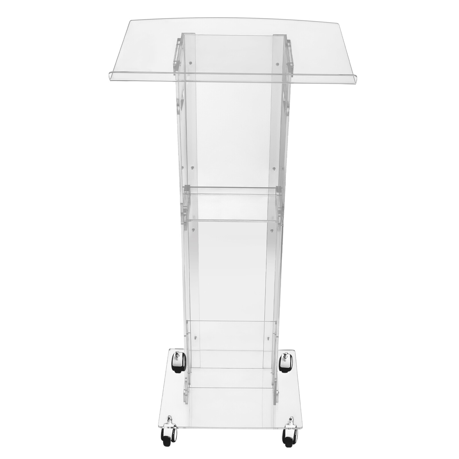 123cm Acrylic Podium Stand Portable Podium Stand Lectern Stand with 4 Wheels