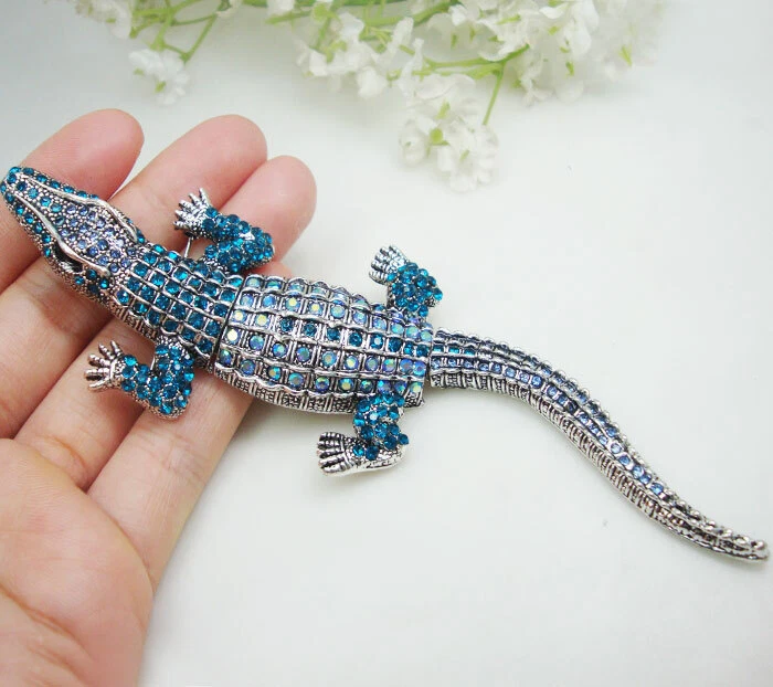 Broche largo de moda animal colgante prendedor azul estrás cristal Foto 2 de 4