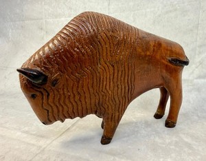 Hand Carved Wood Bison Sculpture Wooden Buffalo