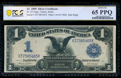 AC Fr 233 1899 $1 Silver Certificate PCGS 65 PPQ .. Gem Uncirculated