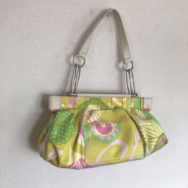 Bolso de Hombro DOLCE & GABBANA Patrón Floral Cuero Bolso de Mano Amarillo Rosa Plata Foto 2 de 4