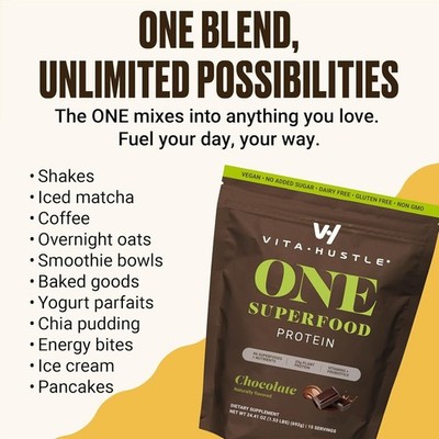 Powder Chocolate  Protein  669G  1.47lb BBD 04/28 from VitaHustle ONE Superfood