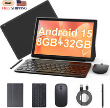 Android 15 Tablet 10 Inch 2 in 1 Tablet with Keyboard 8GB RAM 32GB ROM Support