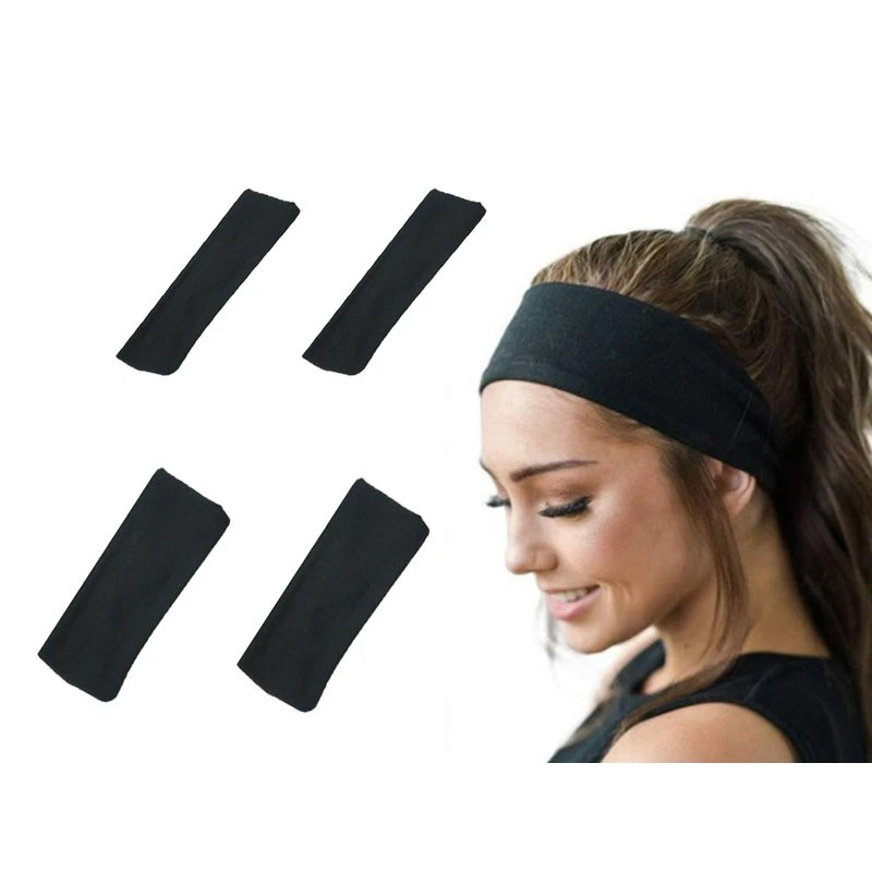 ZOREI 4 Pezzi Fascia Sportiva Capelli Nero per Uomo e Donna Larga 5,5cm + 8cm