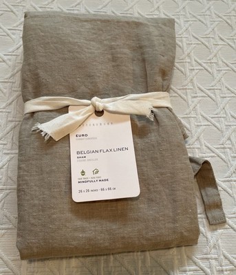 Pottery Barn Linen Euro Sham Belgian Flax Linen Contrast Flange Beige Sand Tie