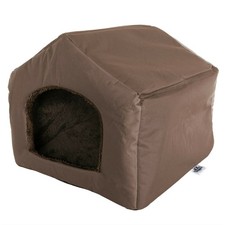 Fabric Dog or Cat House with Removable Plush Mat Pet Bed Small Brown