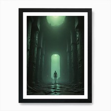 Man Walking Through A Dark Tunnel A Framed Wall Art Poster Canvas Print Picture