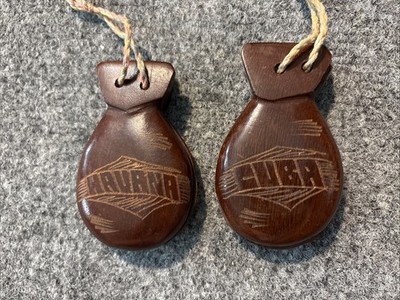 SET OF 2  Vintage 1940's / 1950's Engraved ''Havana'' Wooden Castanets