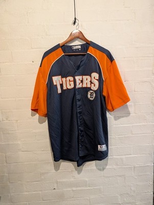 Detroit Tigers MLB Baseball Trikot Herren XL Navy Orange Button Shirt Dynasty