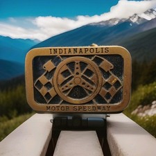Vintage 1970's Indianapolis Motor Speedway 500 Racing Brass Belt Buckle