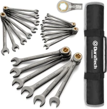Anti-Slip Ratcheting Wrench Set, Combination Wrench Set, 22-Piece, Metric & SAE,