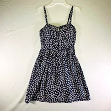 AUW Navy Blue Daisy Adjustable Straps Elastic Pullover Mini Sundress Juniors M