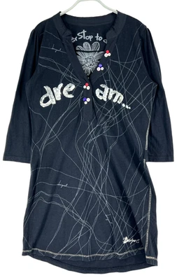 Desigual Damen V-Ausschnitt A-Linien Kleid Größe L, Schwarz - Bild 1 von 4