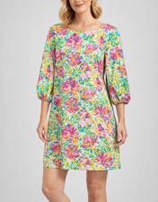 Lilly Pulitzer Little Lilet Cindy Dress Womens 2 Green Silk Floral Shift Preppy