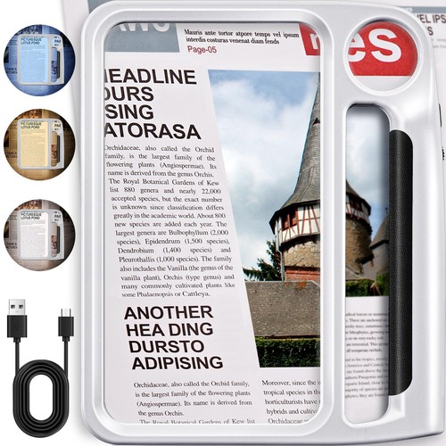 5X 10X Large Magnifying Glass for Reading, Rechargeable Magnifier with 3 Ligh...