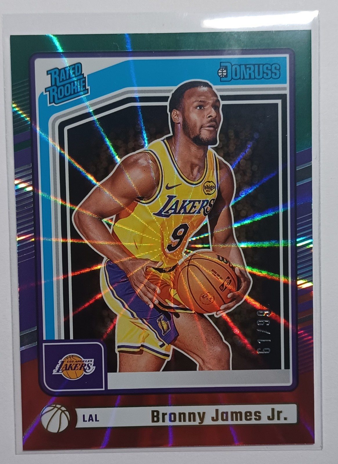 2024-25 Donruss Rated Rookie #243 Red/Green Laser 61/99 Bronny James Jr Lakers