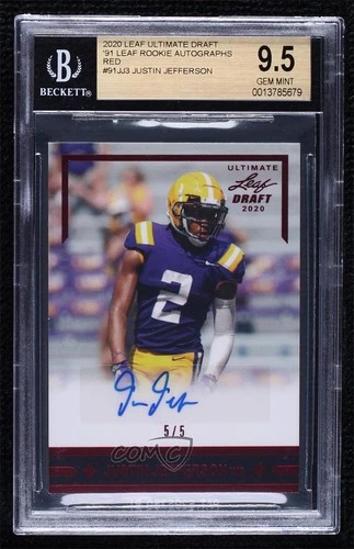 2020 Leaf Ultimate Draft 91 Gold Rookies Red /5 Justin Jefferson BGS 9.5 Auto RC